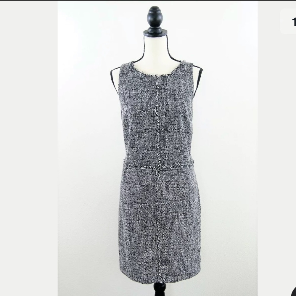 Michael Kors Black Tweed Fringed Shift Dress 12